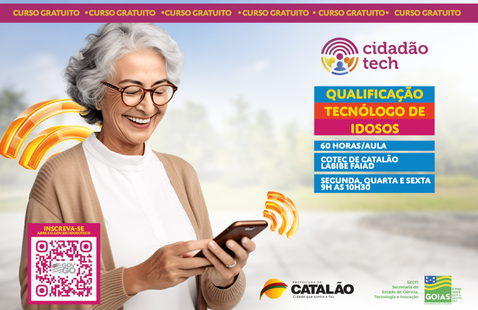 Curso gratuito de tecnologia para idosos é oferecido gratuitamente pela Prefeitura de Catalão e Governo de Goiás