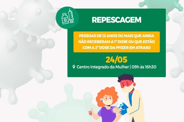 Repescagem: Saúde convoca população de 12 anos ou mais para receber a primeira dose