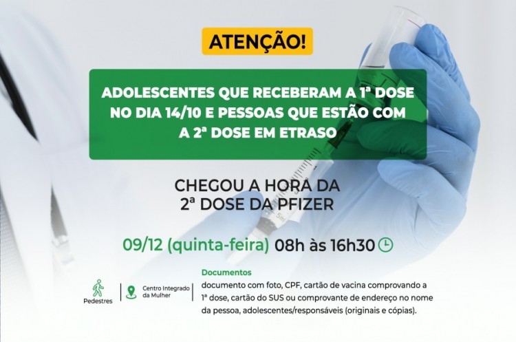 Saúde convoca adolescentes para receberem a segunda dose