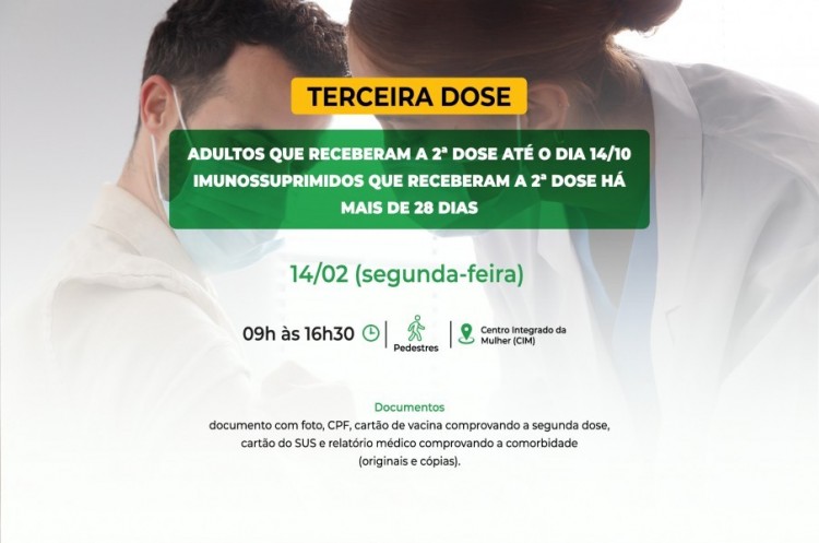 Saúde convoca imunossuprimidos e população adulta para receberem a Terceira Dose