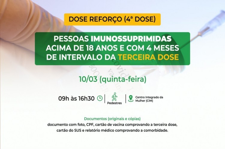 Saúde convoca imunossuprimidos para receberem Dose Reforço (4ª dose)