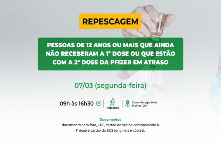 Repescagem: Saúde convoca população de 12 anos ou mais para receber a primeira dose