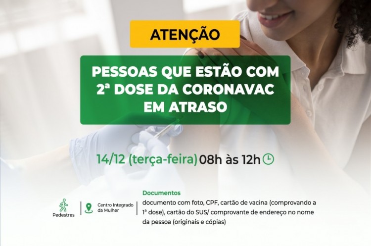 Saúde vacinará pessoas que estão com a segunda dose da CORONAVAC em atraso