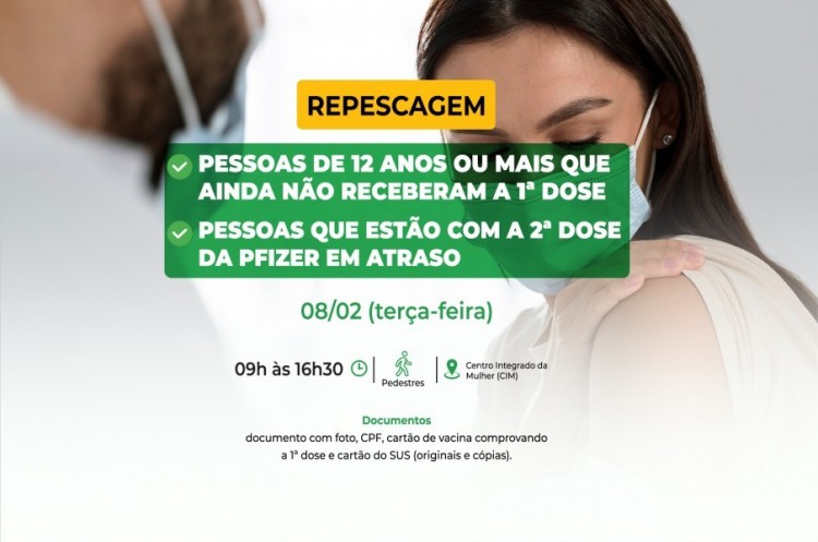 Repescagem: Saúde convoca população de 12 anos ou mais para receber a primeira dose