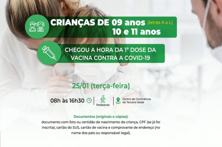 Catalão abre vacinação contra Covid-19 para crianças de 9 anos de idade (letras A a L)