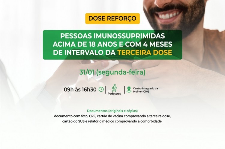 Saúde convoca imunossuprimidos para receberem Dose Reforço (4ª dose)