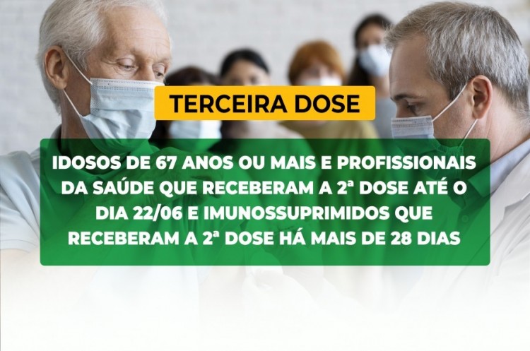 Saúde convoca pessoas com alto grau de imunossupressão, idosos e profissionais da saúde para receberem a Terceira Dose da vacina contra o coronavírus