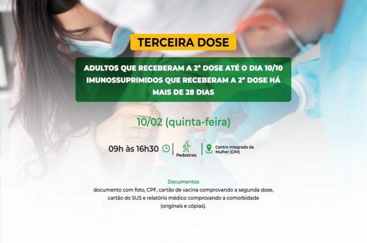 Saúde convoca imunossuprimidos e população adulta para receberem a Terceira Dose