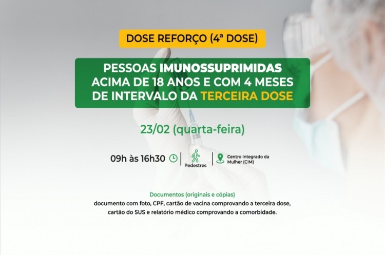 Saúde convoca imunossuprimidos para receberem Dose Reforço (4ª dose)