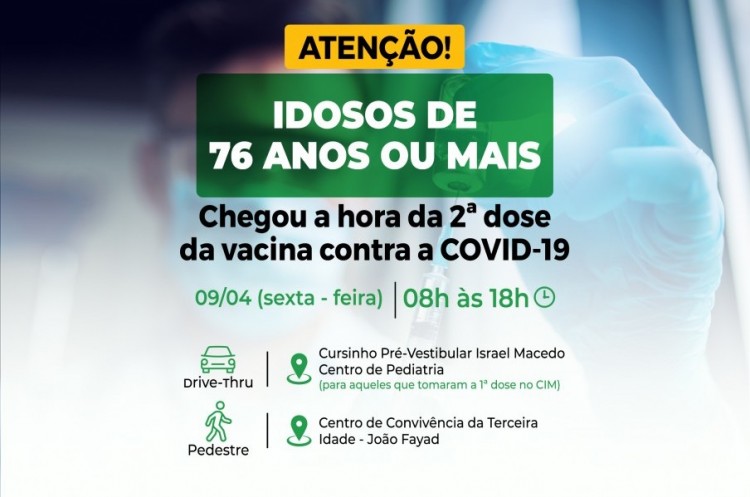 Vacina contra a covid-19: Definida data para aplicação da segunda dose em idosos de 76 anos e mais