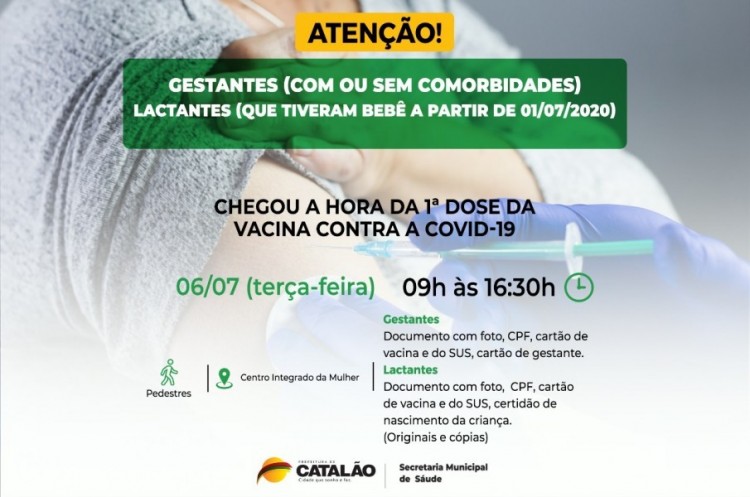 Covid-19: Lactantes e gestantes serão vacinadas em Catalão