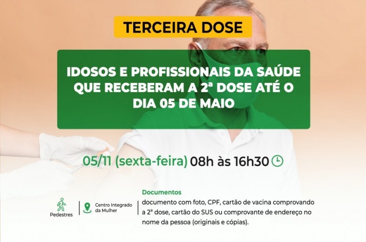 Idosos e profissionais da saúde receberão terceira dose da vacina contra o coronavírus