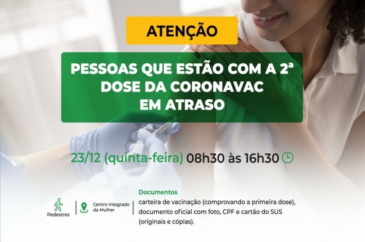 Saúde vacinará pessoas que estão com a segunda dose da CoronaVac em atraso