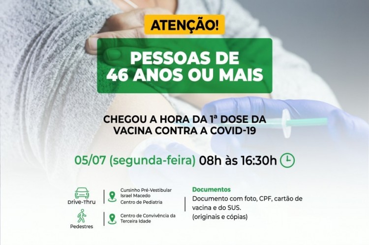 Covid-19: Catalão abrirá vacinação para pessoas com 46 anos 