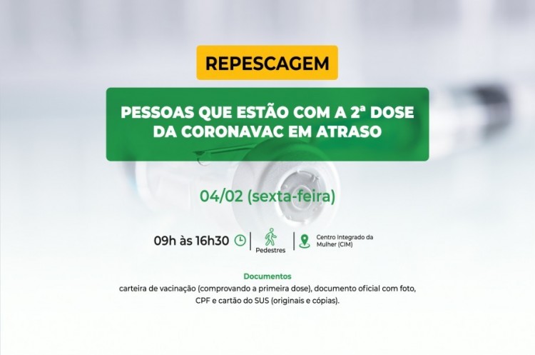 Saúde aplicará reforço para quem ainda não tomou a segunda dose da CoronaVac