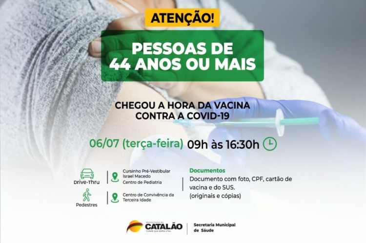 Covid-19: Catalão abrirá vacinação para pessoas com 44 anos 