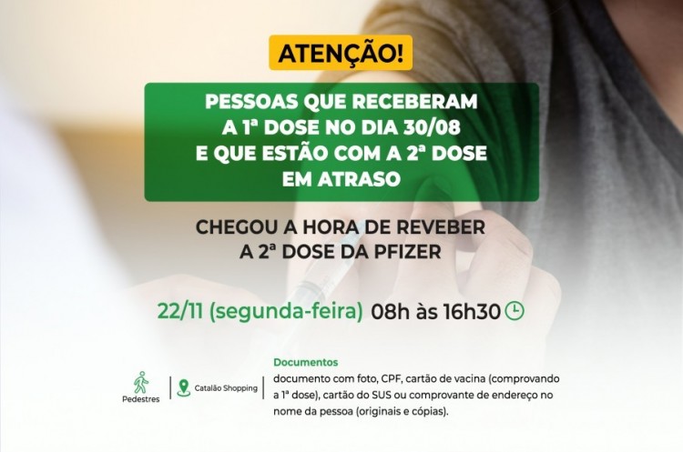 Saúde aplicará reforço para quem tomou a primeira dose no dia 30 de Agosto