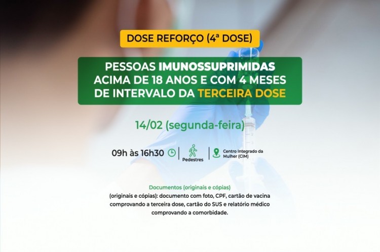 Saúde convoca imunossuprimidos para receberem Dose Reforço (4ª dose)