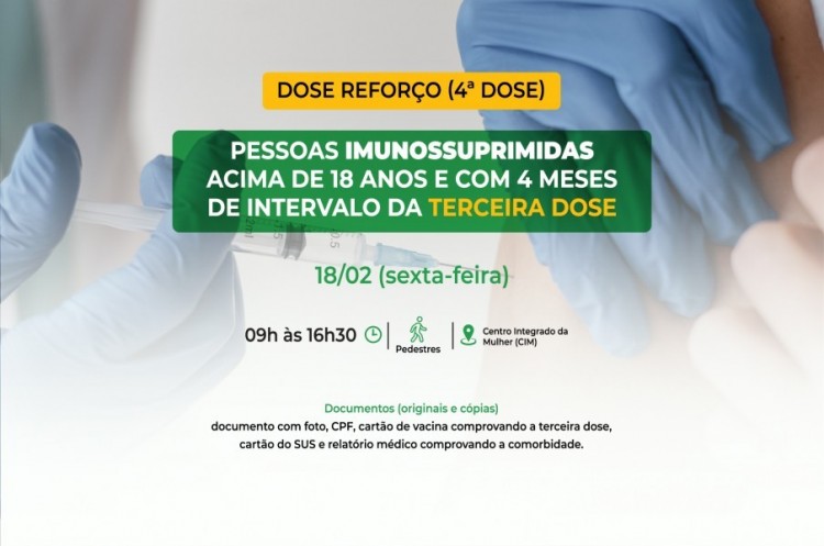 Saúde convoca imunossuprimidos para receberem Dose Reforço (4ª dose)