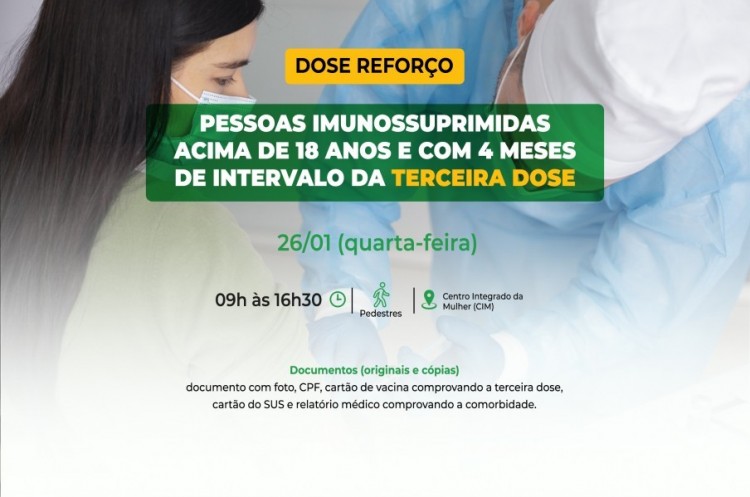 Saúde convoca imunossuprimidos para receberem Dose Reforço (4ª dose)