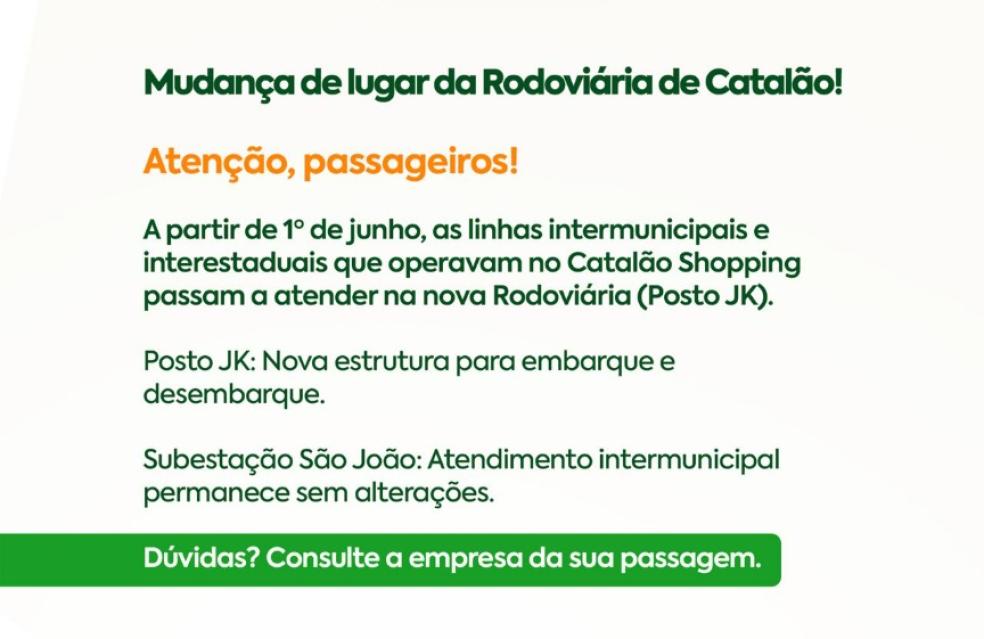 Rodoviária de Catalão muda de local a partir de junho