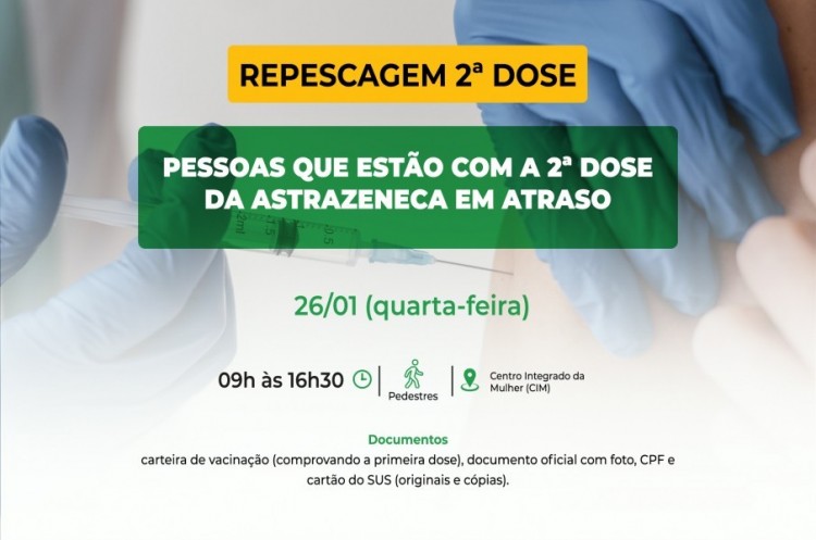 Saúde aplicará reforço para quem ainda não tomou a segunda dose da AstraZeneca