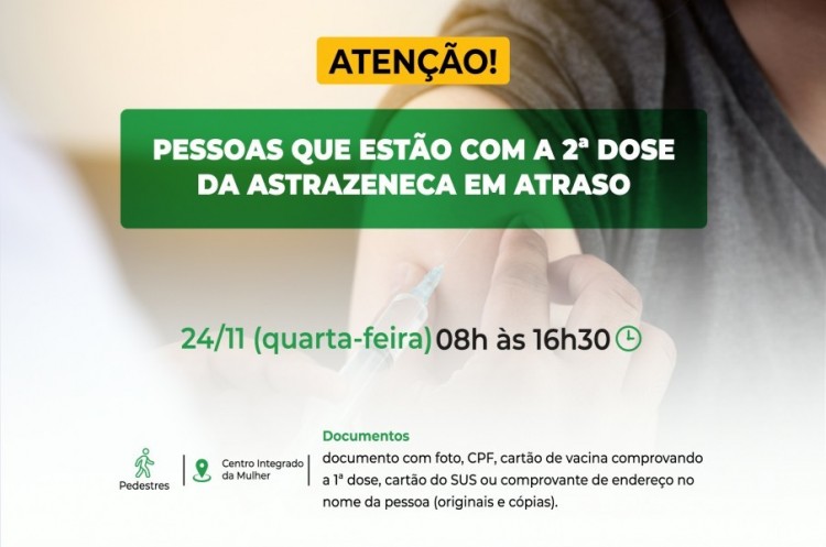 Saúde aplicará reforço para quem ainda não tomou a 2ª dose da ASTRAZENECA