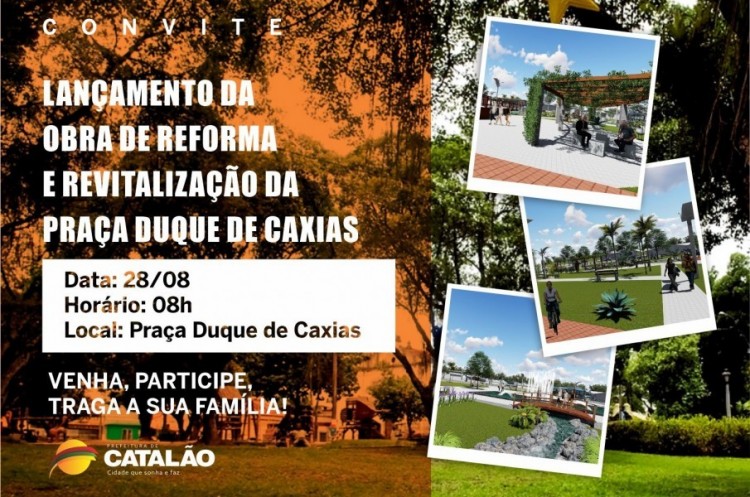 Obra de reforma e revitalização da Praça Duque de Caxias será lançada nesta quarta-feira em Catalão