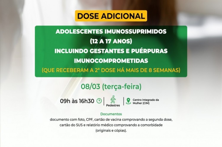 Covid-19: Saúde convoca adolescentes com imunossupressão de 12 a 17 anos para receberem a terceira dose da vacina