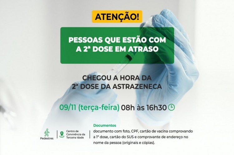 Saúde aplicará reforço para quem ainda não tomou a 2ª dose da ASTRAZENECA