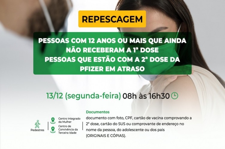 Saúde convoca população de 12 anos ou mais para receber a primeira dose