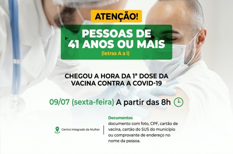 Covid-19: Vacinação será liberada para pessoas com 41 anos 