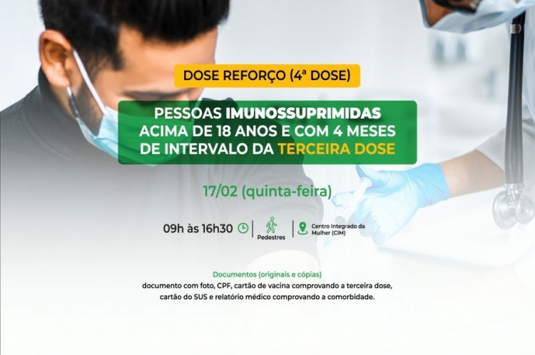 Saúde convoca imunossuprimidos para receberem Dose Reforço (4ª dose)