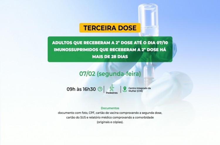 Saúde convoca imunossuprimidos e população adulta para receberem a Terceira Dose