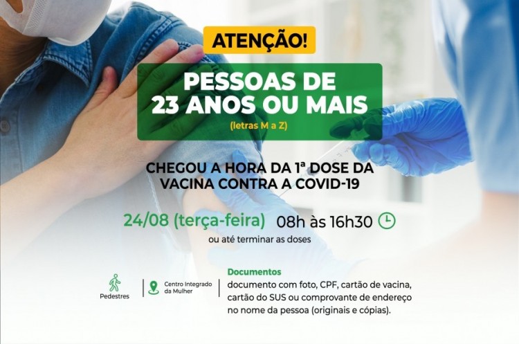 Catalão abrirá vacinação para pessoas com 23 anos ou mais e letra inicial do nome de M a Z