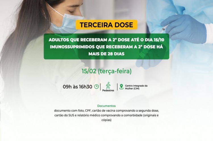 Saúde convoca imunossuprimidos e população adulta para receberem a Terceira Dose