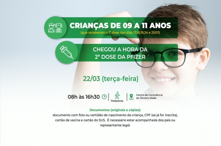 Covid-19: Saúde convoca crianças de 9 a 11 anos para receberem a segunda dose da vacina Pfizer