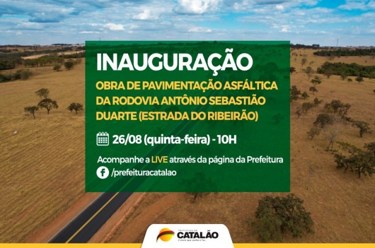 Inauguração: Prefeitura fará entrega da obra de pavimentação asfáltica na Estrada do Ribeirão