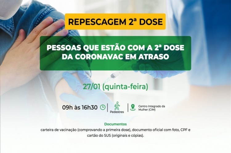 Saúde aplicará reforço para quem ainda não tomou a segunda dose da CoronaVac