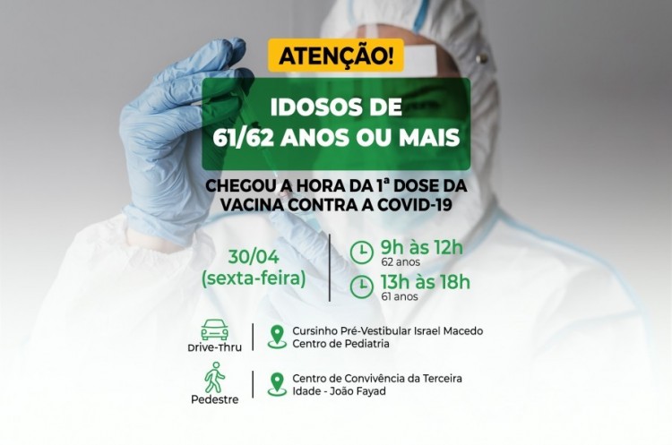 Vacina contra o coronavírus: Idosos com 61 anos ou mais receberão a primeira dose a partir desta sexta-feira