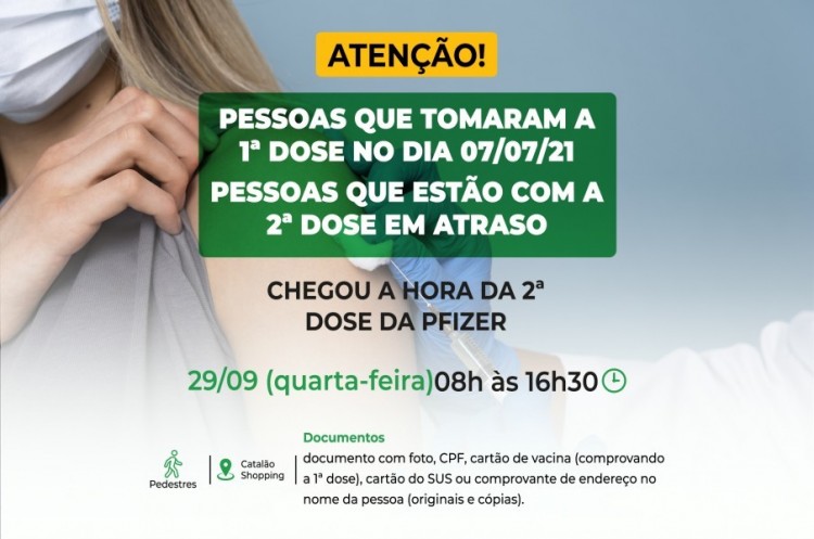 Segunda dose PFIZER: nesta quarta-feira saúde aplicará reforço da vacina para quem tomou a primeira dose no dia 07 de Julho 