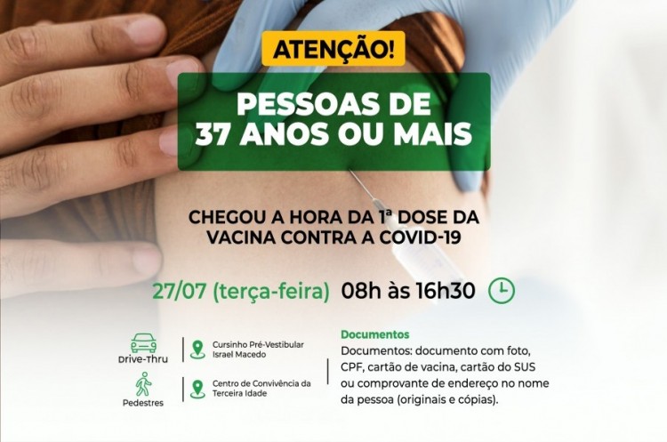 Covid-19: Catalão segue vacinando pessoas com 37 anos 