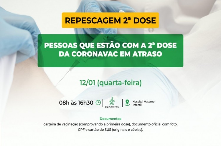 Saúde aplicará reforço para quem ainda não tomou a segunda dose da CoronaVac