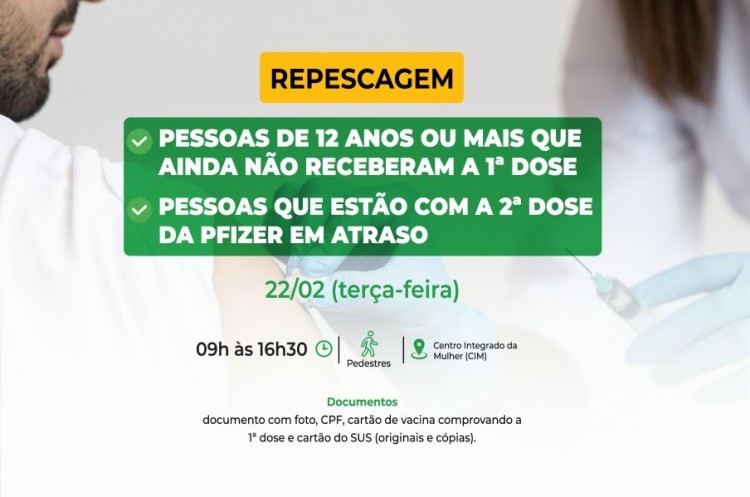 Repescagem: Saúde convoca população de 12 anos ou mais para receber a primeira dose