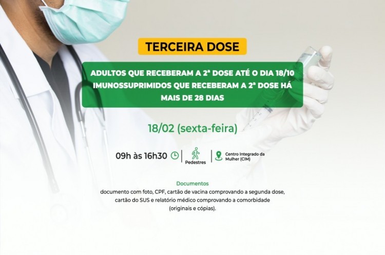 Saúde convoca imunossuprimidos e população adulta para receberem a Terceira Dose