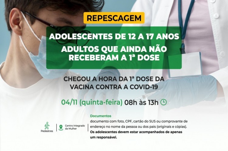 Repescagem Primeira dose Covid-19: Catalão vacinará população de 12 anos ou mais