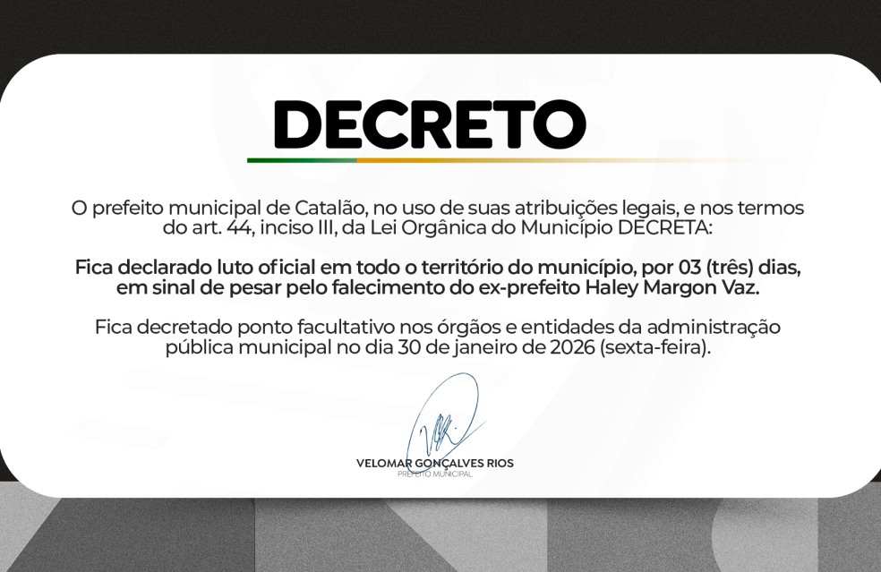 Prefeitura declara luto por 3 dias em razão da morte de Haley Margon