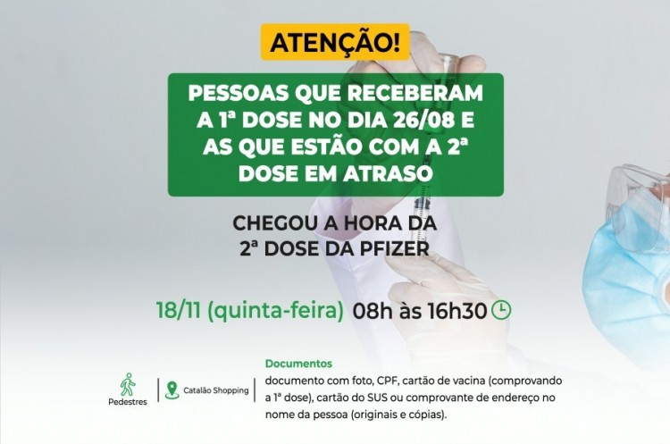 Saúde aplicará reforço para quem tomou a primeira dose no dia 26 de Agosto