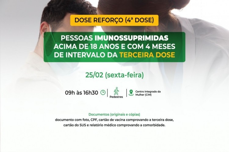 Saúde convoca imunossuprimidos para receberem Dose Reforço (4ª dose)