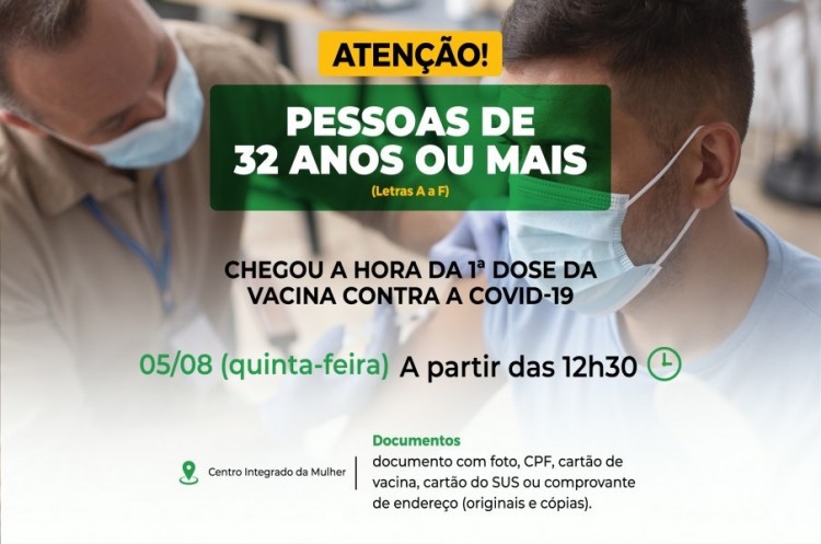 Catalão libera vacinação para pessoas com 32 anos ou mais e letra inicial do nome de A a F